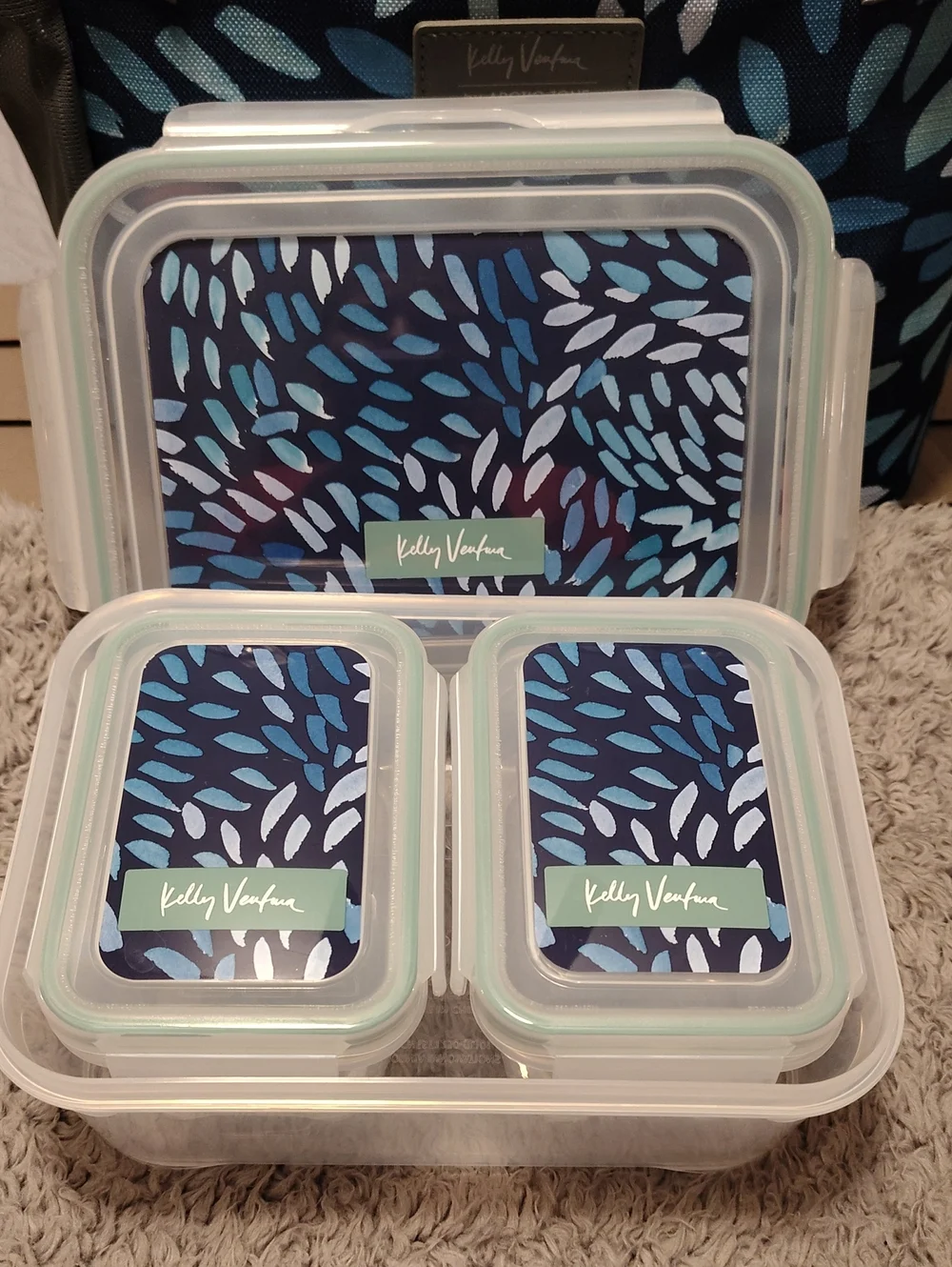 Artic Zone Blue Patterned Insulated Lunch Tote & Food Storage Set